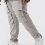 Mens Plus Fixed Waist Skinny Multi Cargo Pocket Trouser - Grey - 40
